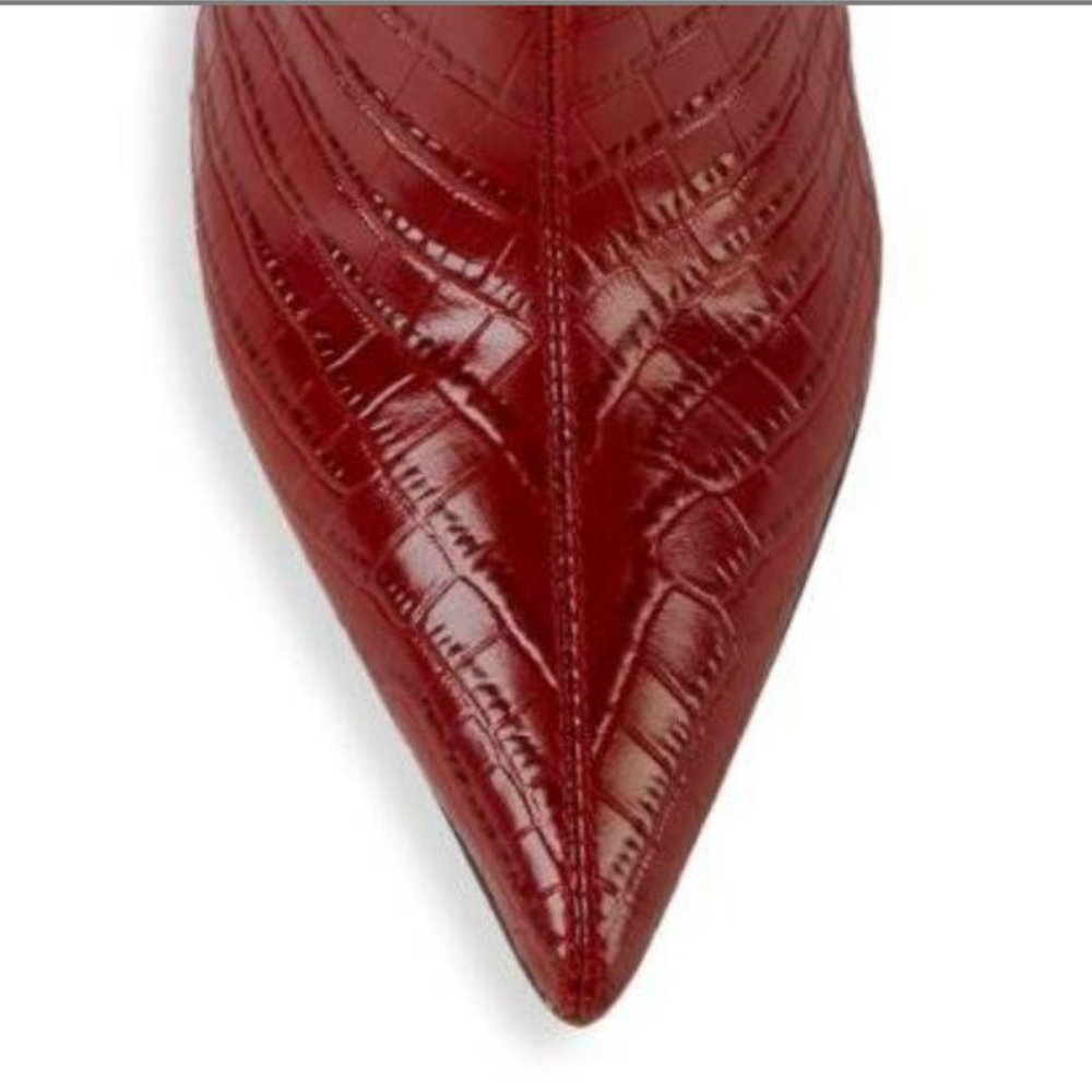 SOLD Sam Edelman Fraya Croc Tall Stiletto Boots Red - Picture 3 of 8